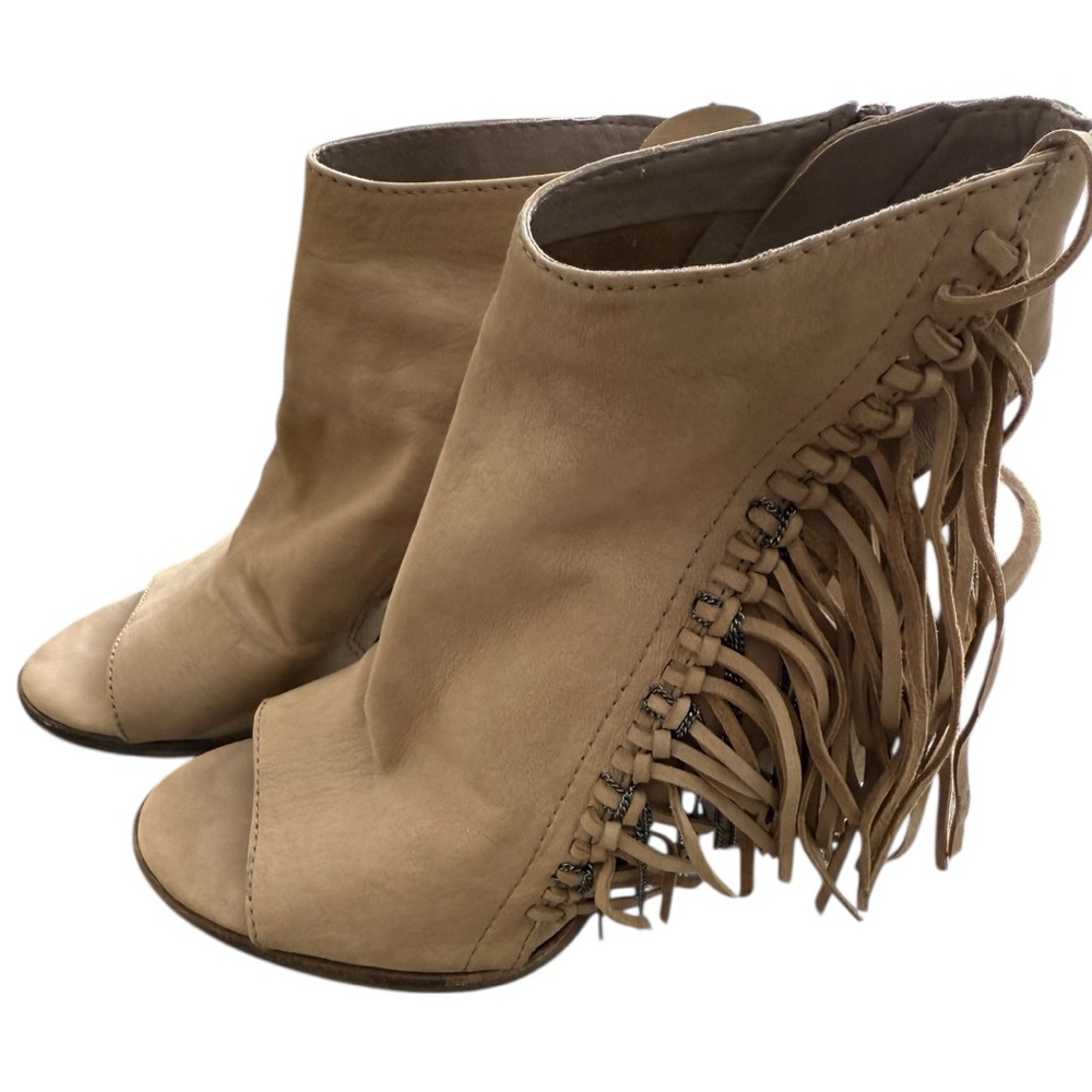 Dolce Vita Tan Fringe Peep-Toe Ankle Booties
